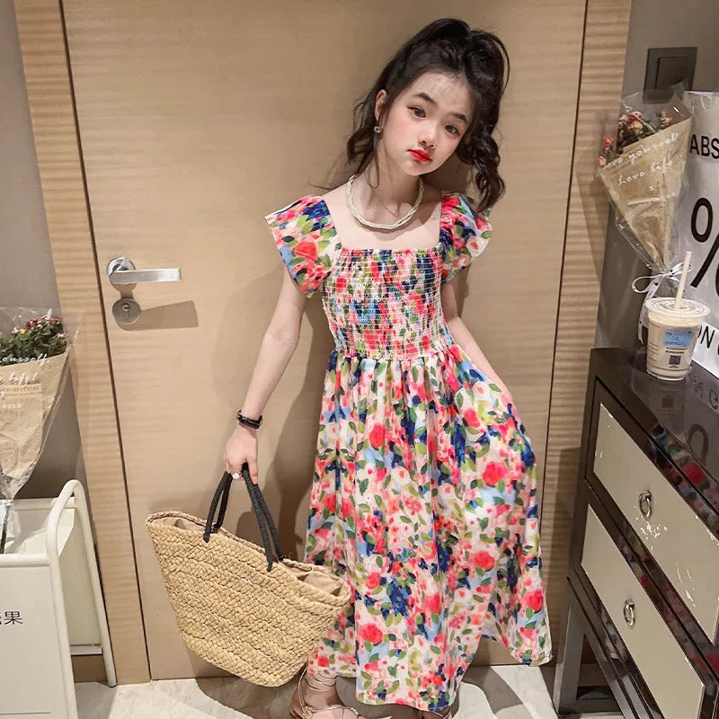 Girls floral dress summer dress children's summer thin princess dress older children girls skirt