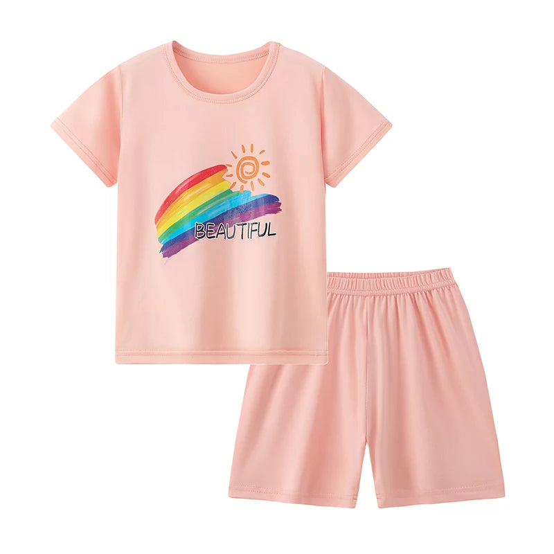 Kids Two Piece Summer Shorts Set Comfortable Versatile Casual Outfit For Boys And Girls