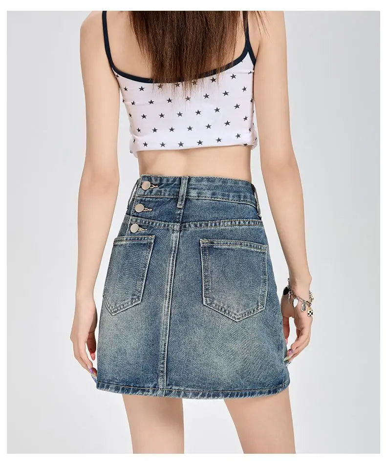 Harajuku Denim Plaid Skirt Women Sexy Multiple Pockets Mini Skirts Vintage Y2K New Fashion 2025 Lady Casual Versatile Streetwear