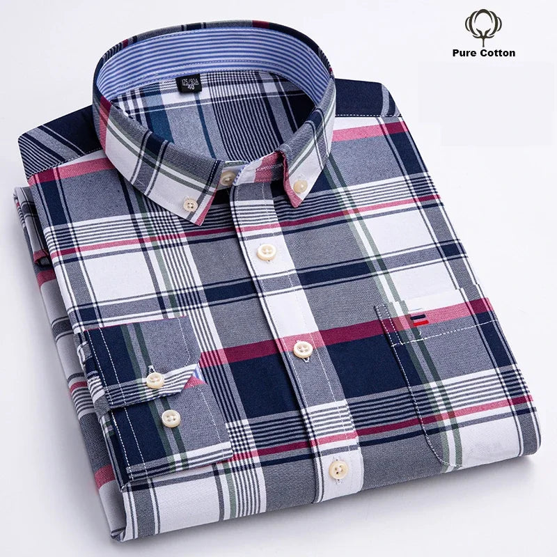 Pure Cotton Oxford Mens Shirt Long Sleeve Casual Plain Solid Regular Fit Classic Dress Shirt For Men