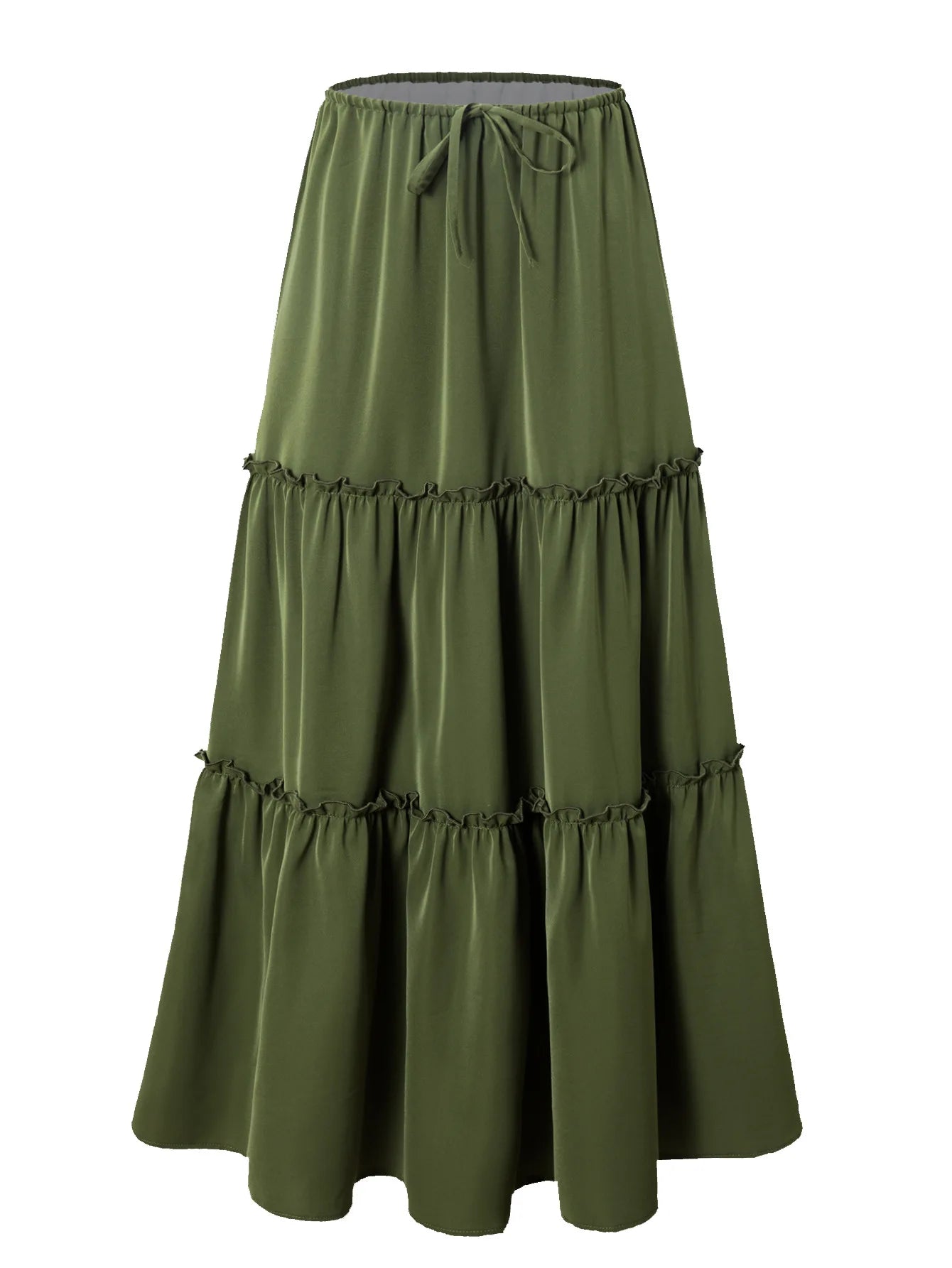 Elegant High Waist Elastic Pocket Long Skirt Adjustable Belted Half Body Skirt Women's Home Fashion Spring 2025 Polyester Blend