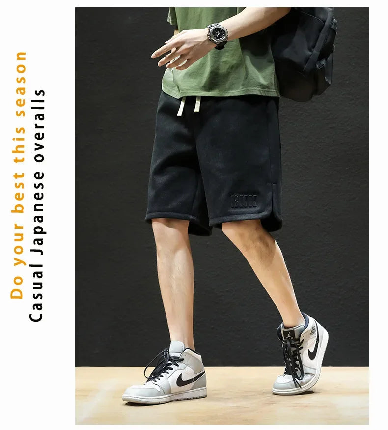 American Style High Street Men's Summer Thin Knit Sweatpants Casual Trendy Brand Plus Size Straight Leg Loose Fit Five Minute Pa