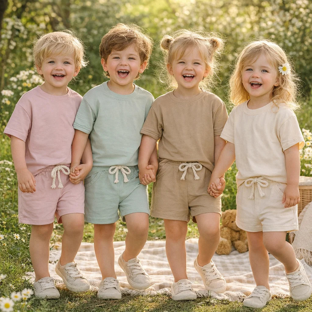 1-5Y Kids Summer Clothing Sets Suit Boys Girls Short Sleeve Top+Shorts Tracksuit Toddler DIY Outfit Comfortable Sportswear