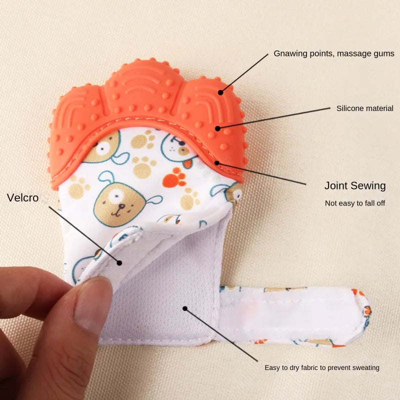Cartoon Printed Baby Teether Mittens Chewing Gloves For Children & Babies Teethers Anti Eating Hand Teething Toys Baby Stuff