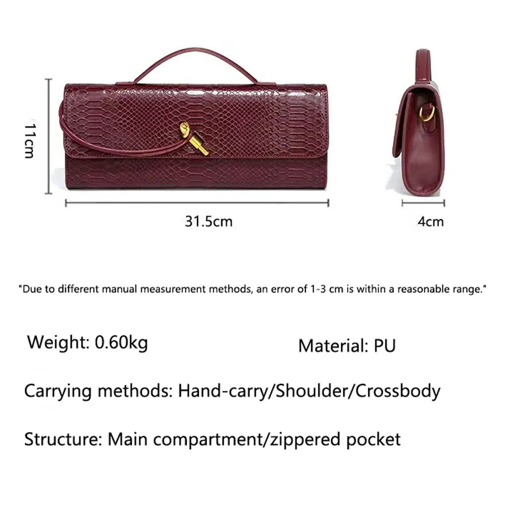 PU Leather Fashion Luxury Top-Handle Bag For Women Evening Handbag Long Purse Crocodile Pattern Crossbody Shoulder Bags
