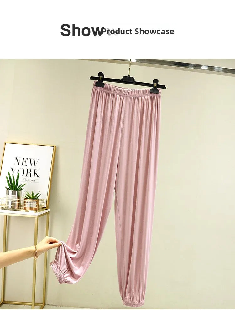 Loose Modal Women's Summer High Waist Wide Leg Pants Comfortable Casual Thin Sleepwear Mosquito Repellent  Color Trousers