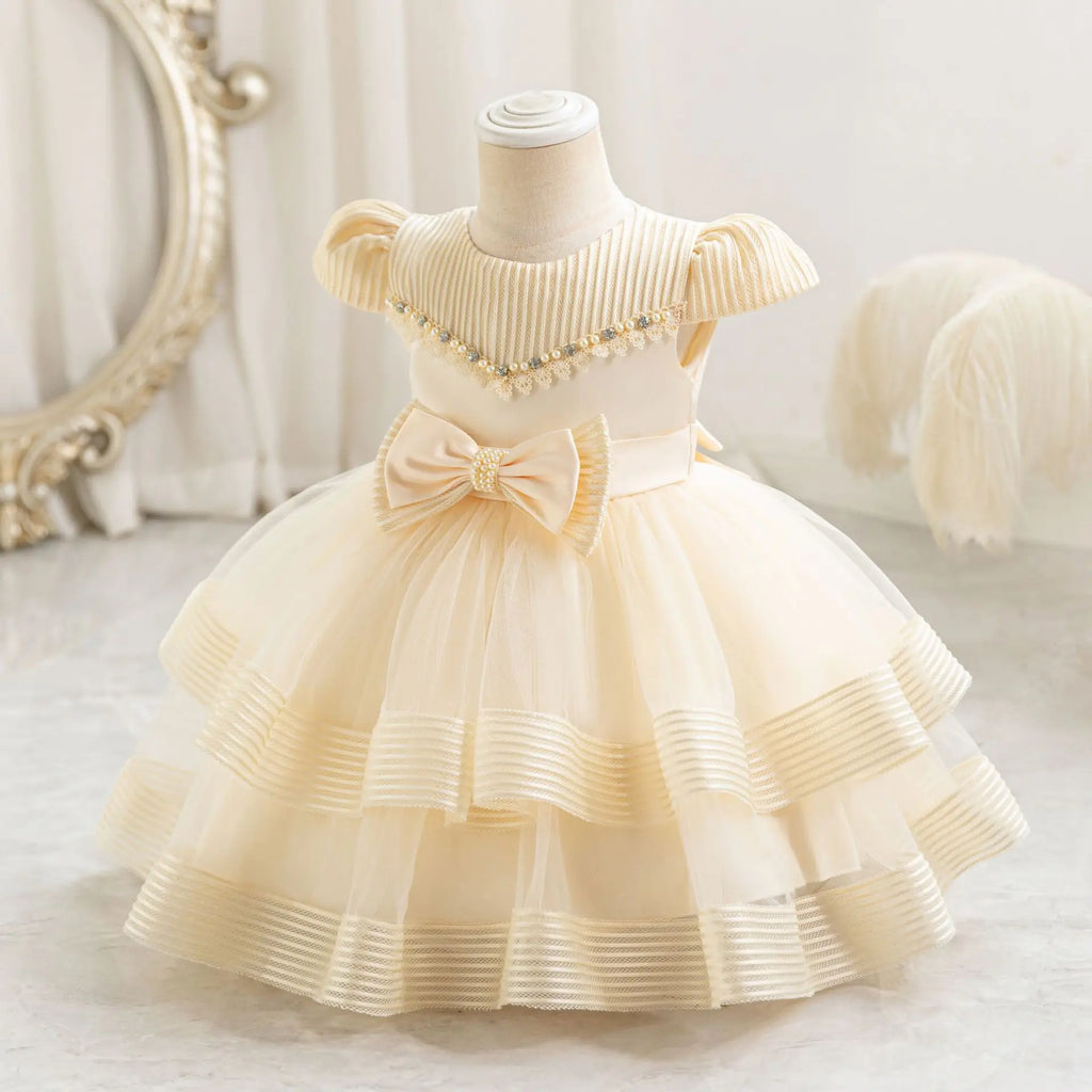 HETISO Striped Wedding Party Dress for Girls Baby Christmas Holiday Layered Gown Toddler Kids Beaded Clothing 6M-4 Years