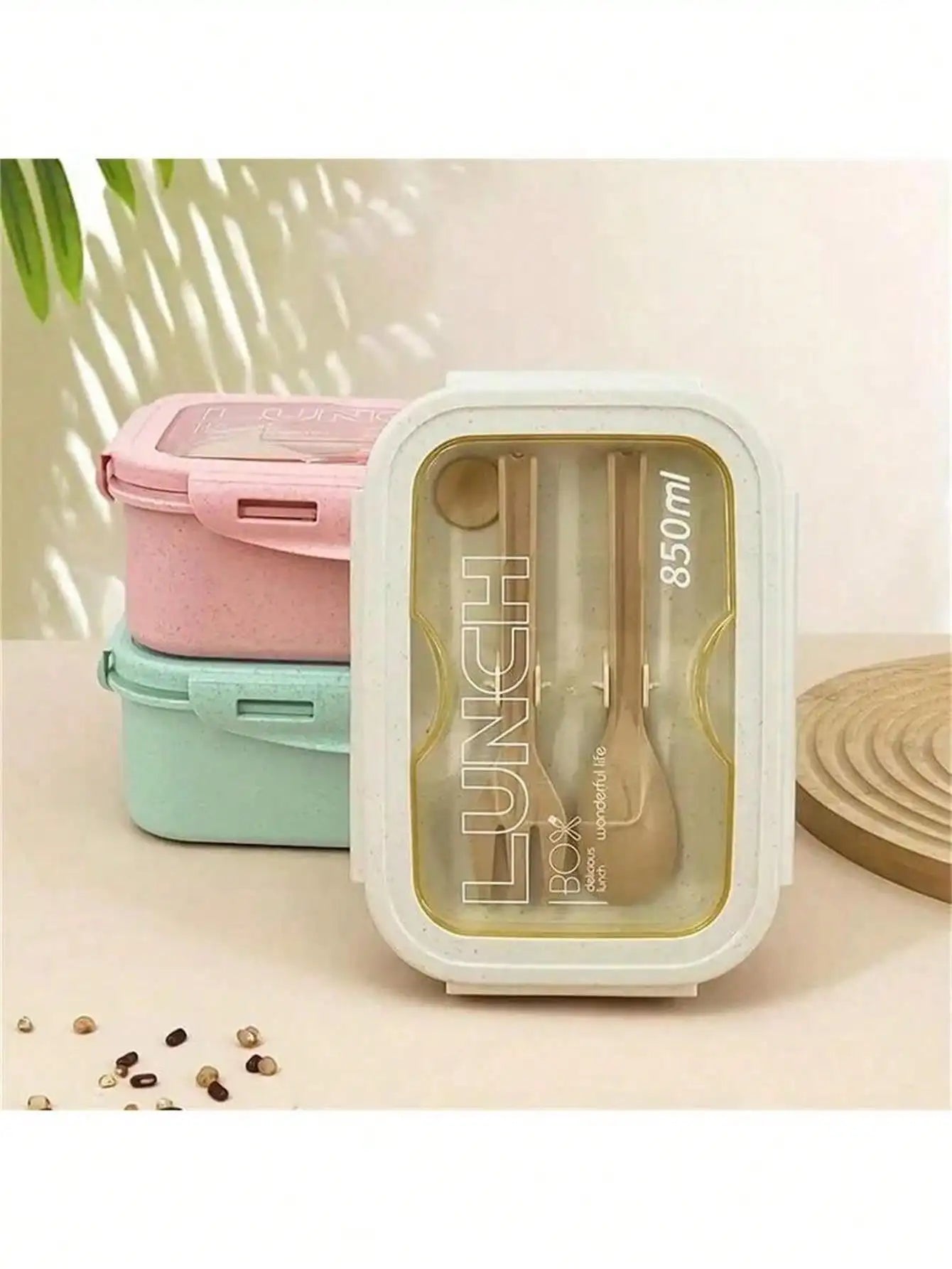 1pc Lunch Box with Two Compartments, Built-in Cutlery Set, Reusable and Microwave Heated (with Lid Removed), Suitable for Kitche