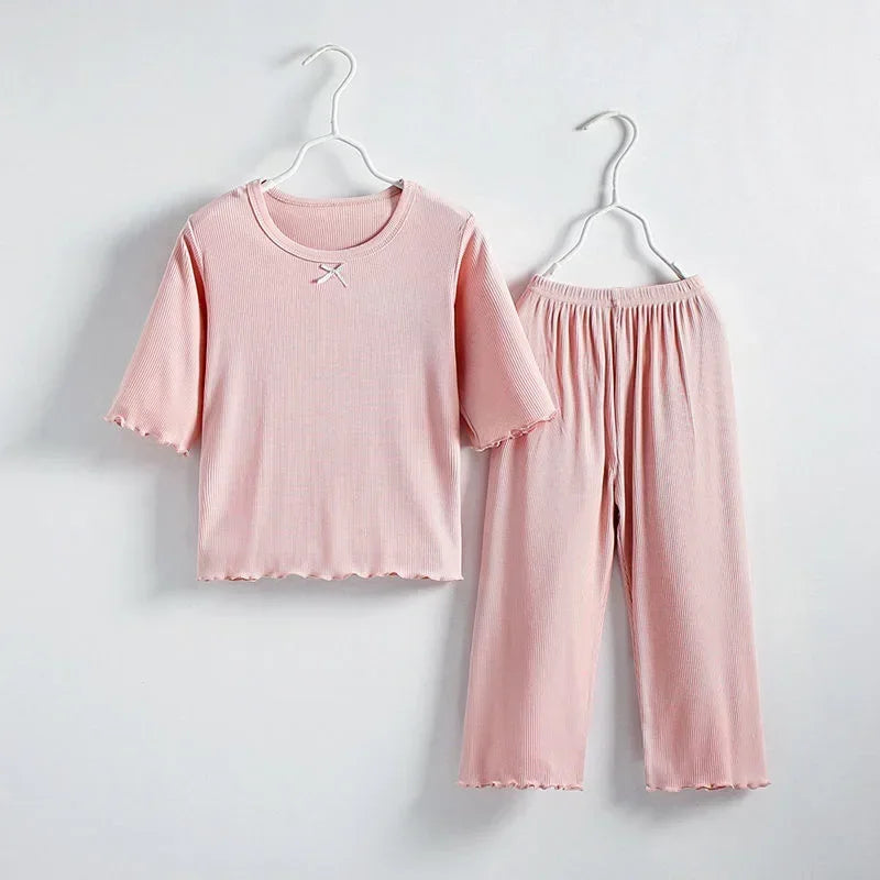 Sonkpuel Girls' 2-Piece Ice Silk Pajama Set - Short Sleeve Casual