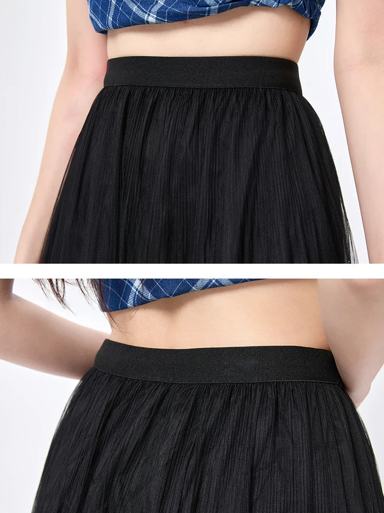 Women's Skirt Spring Summer Tiered Tulle High Waist Ruffle Hem A-Line Pleated Maxi Layered Mesh Cake Skirt Female Faldas SK120