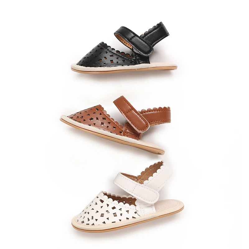 0-18M Baby Girls Summer Fashion Classic Minimalist Hollow Sandals Anti-Slip Casual Walking Shoes
