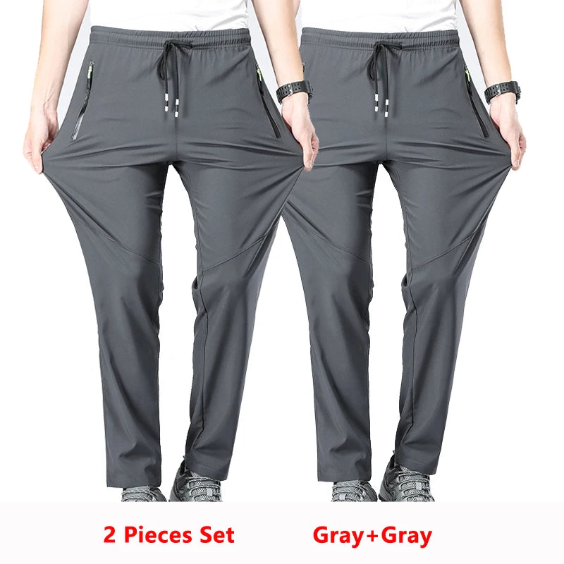 2 Pieces Lightweight Pants for Men's Summer Spring New Loose Elastic Trousers Quick Drying Outdoor Jogging Running Casual Pants