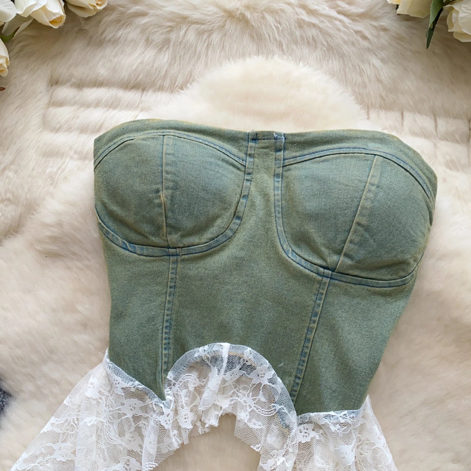 Sexy Spliced lace Chic Crop Top Korean Tanks Top Women Women Corset Bustier  women clothing
