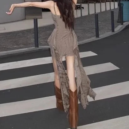 Sexy Bohemian Short Dress with Strap Vintage Retro Desert Wasteland Style Unconventional Skirt for Women Travel Photography