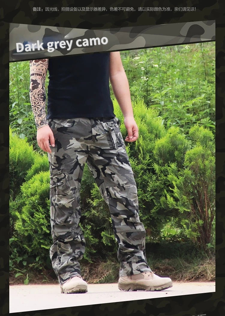 2026 Men's Cargo Pant Cotton Outdoors Tactical Pant Men Vintage Camo Green Work Many Pocket Cotton Camouflage Black Trouser