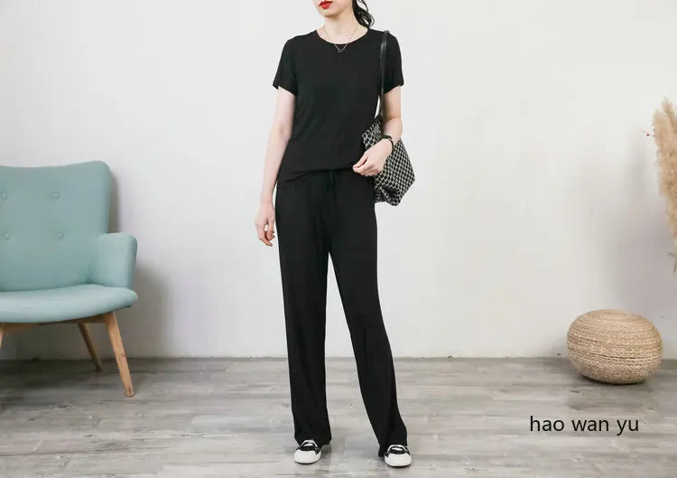 Women's Modal Pajama Set - Wide Leg Pants Casual Lounge Wear