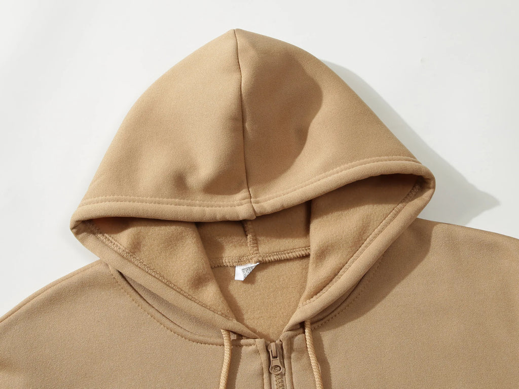 2026 Trendy Fashion Sportswear Coat Front Pocket Warm Zipper Jacket Men's and Women's Autumn/Winter Solid Color Open Hoodie