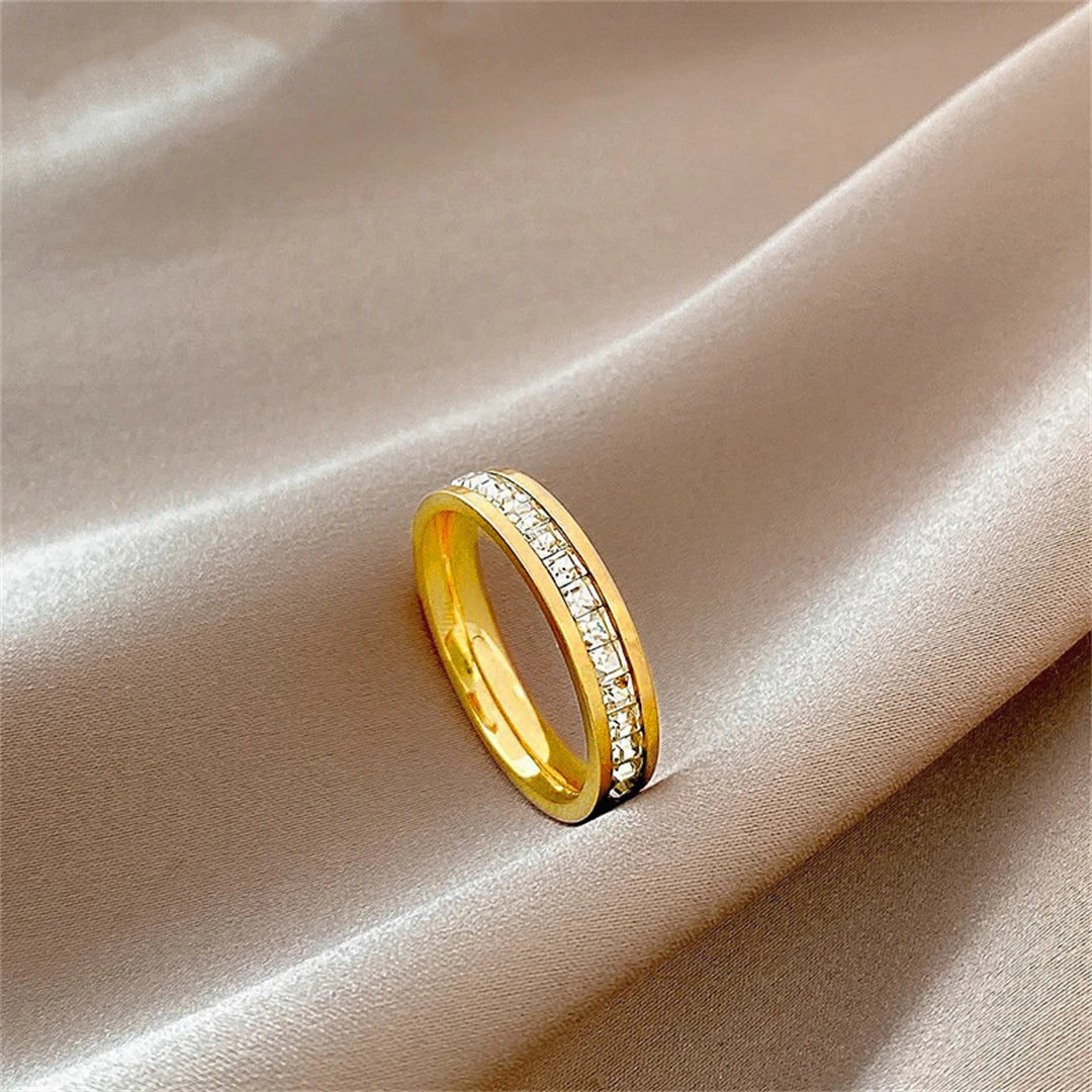 Luxury Rose Gold Double Rowed Square Zircon Stainless Steel Ring Women'S'S Romantic Engagement Wedding Jewelry Women'S