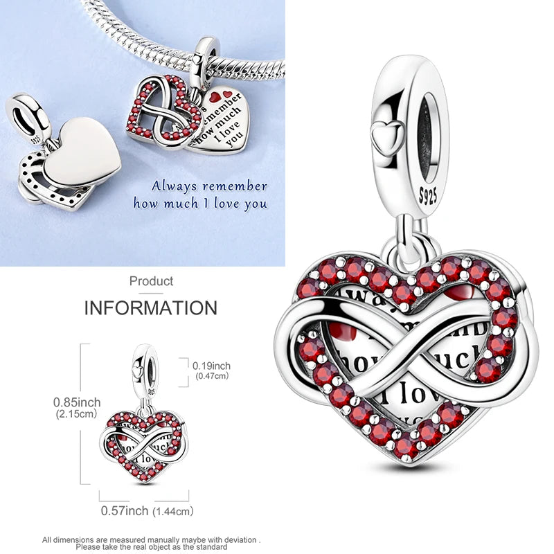 925 Sterling Silver Heart Infinity Charm Bead For Pandora Style Bracelets Gift For Her