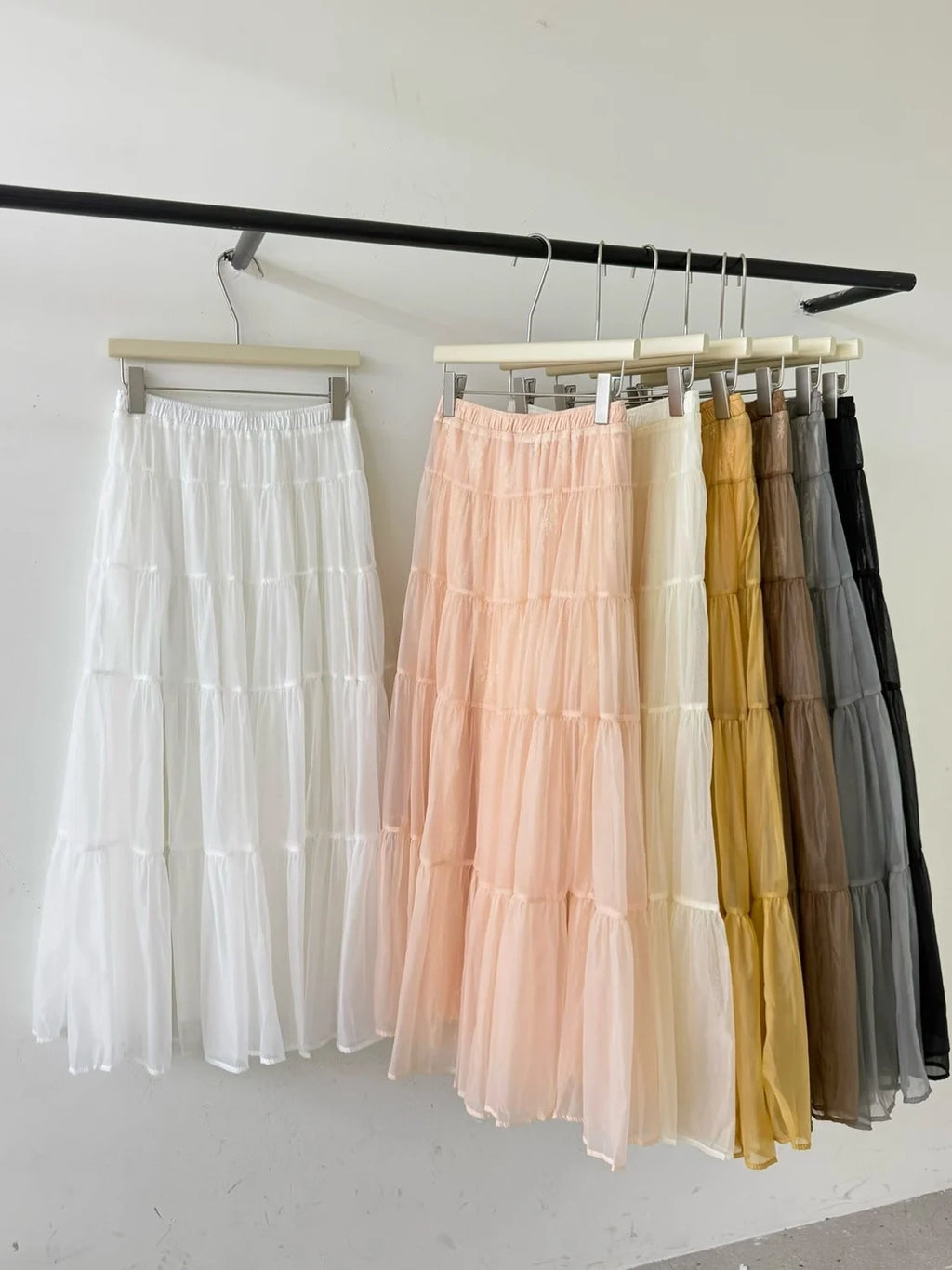 Summer New Style Women's Midi Skirt Cake Skirt Loose Fit High Waist Polyester Fiber Splice Sweet  Color Maxi Half-length