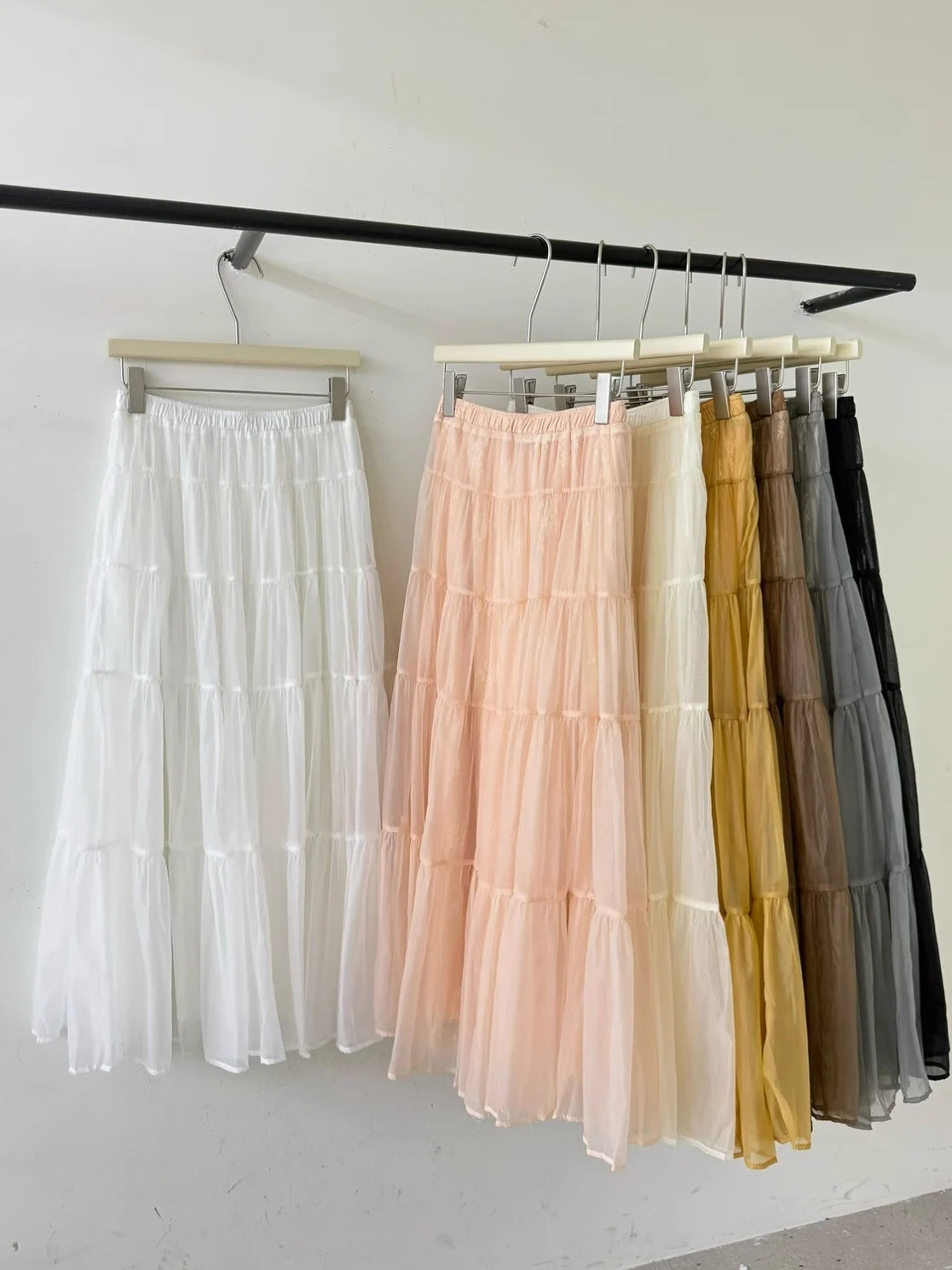 Summer New Style Women's Midi Skirt Cake Skirt Loose Fit High Waist Polyester Fiber Splice Sweet  Color Maxi Half-length