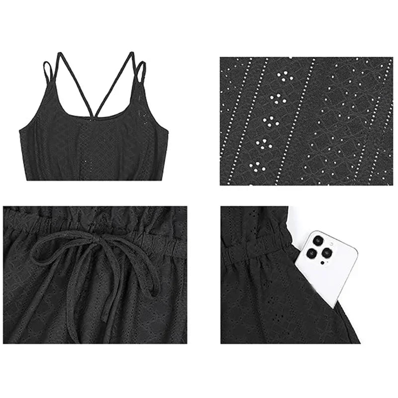 Summer Sleeveless Mini Dress Women Casual A-Line Drawstring Pocket Beach Holiday Dresses For Women Short Dress White Sundress