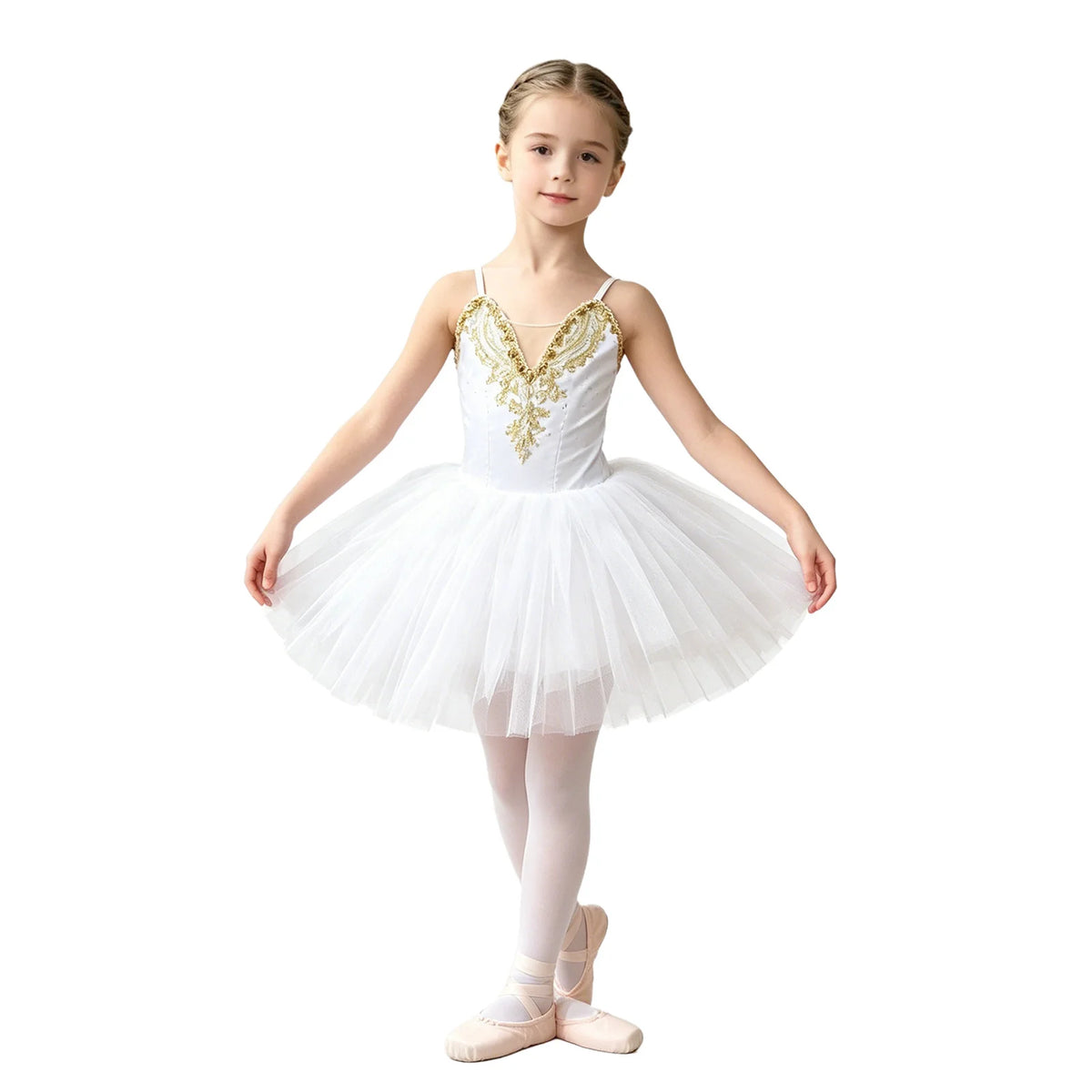 Kids Girls Tutu Ballerina Ballet Dance Performance Dress Adjustable Spaghetti Strap Applique Bodice Tulle Tutu Dress Dancewear