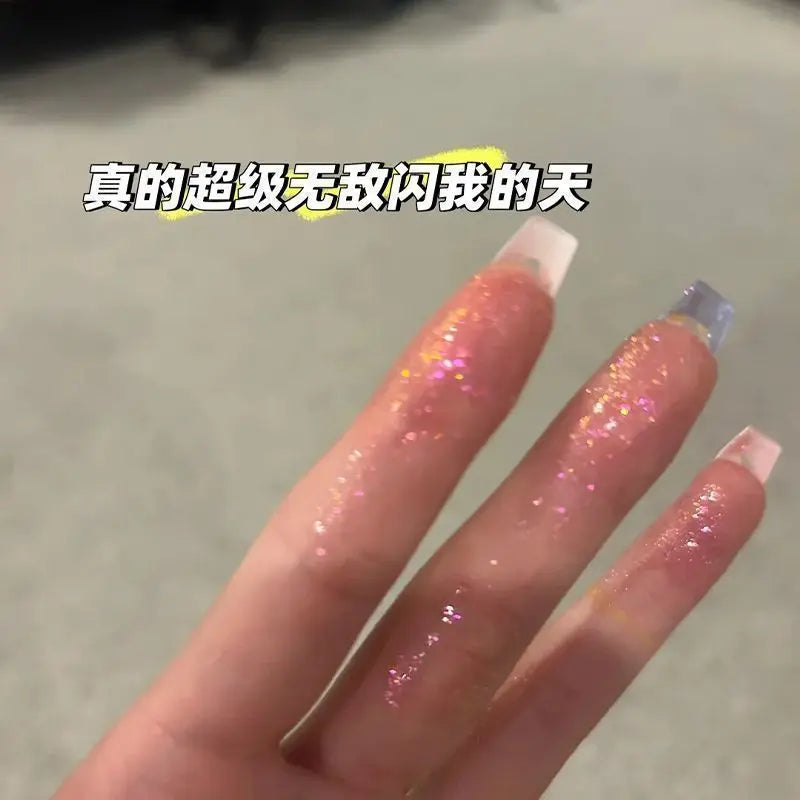 Multichrome Diamond Shimmer Lip Gloss Clear Glitter Metallic Pink Blue Orange Lip Stain Mirror-Shine Gloss 3D Sparkling Lips
