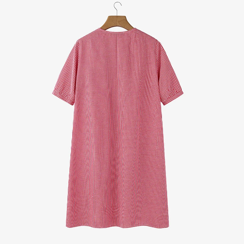 2026 ZANZEA Women Summer Sundress Elegant Short Sleeve Plaid Checked Dress Casual O Neck Work Dresses Baggy Holiday Vestido Robe
