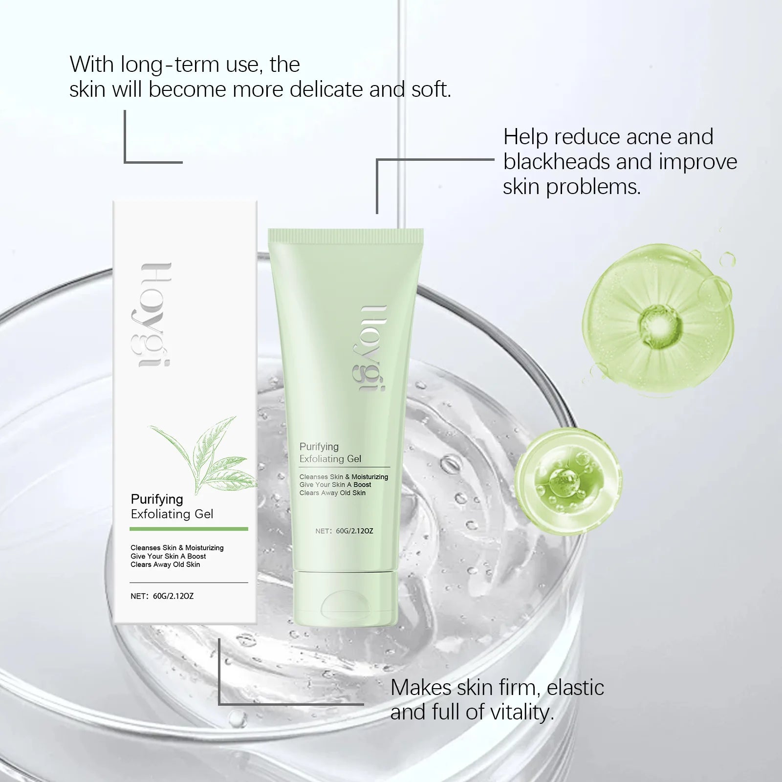 Hoygi Purifying Exfoliating Gel Remove Dead Skin Shrink Pores Oil Control Remove Blackheads Nourishing Face Exfoliating Gel 60g