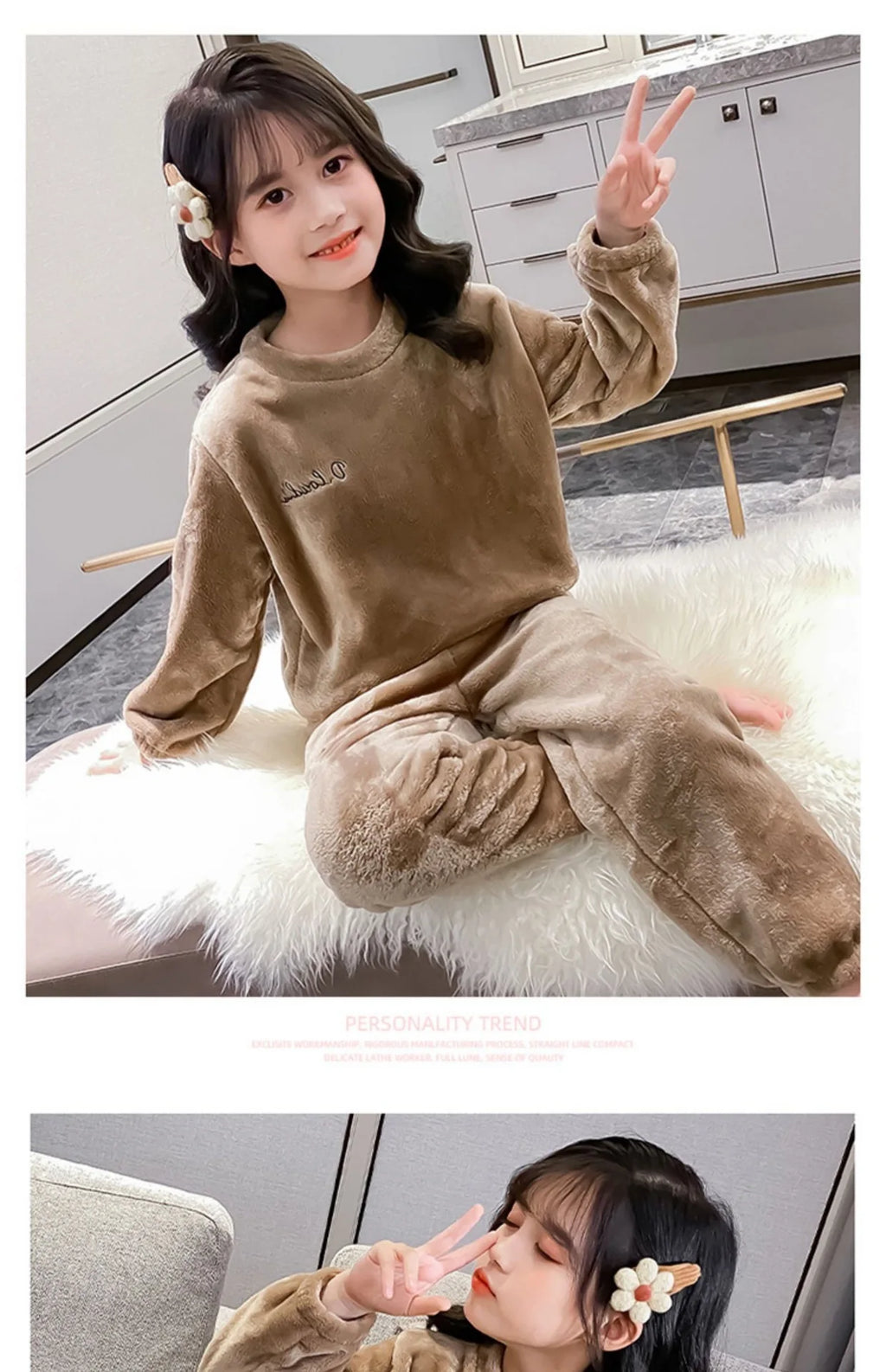 2pcs Boy Girl Kids Fall Winter Sleepwear Toddler Children Baby Coral Fleece Warm Sweatshirt Pant Set Flannel Pajama Pullover Top