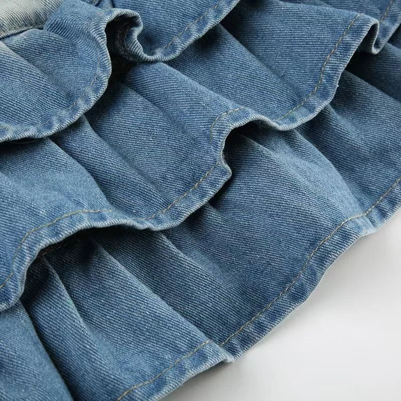 Vintage Lace Up Denim Skirts Women Y2K American Mid Waist All Match Mini Skirts Summer Streetwear Casual Pleated Jeans Skirts