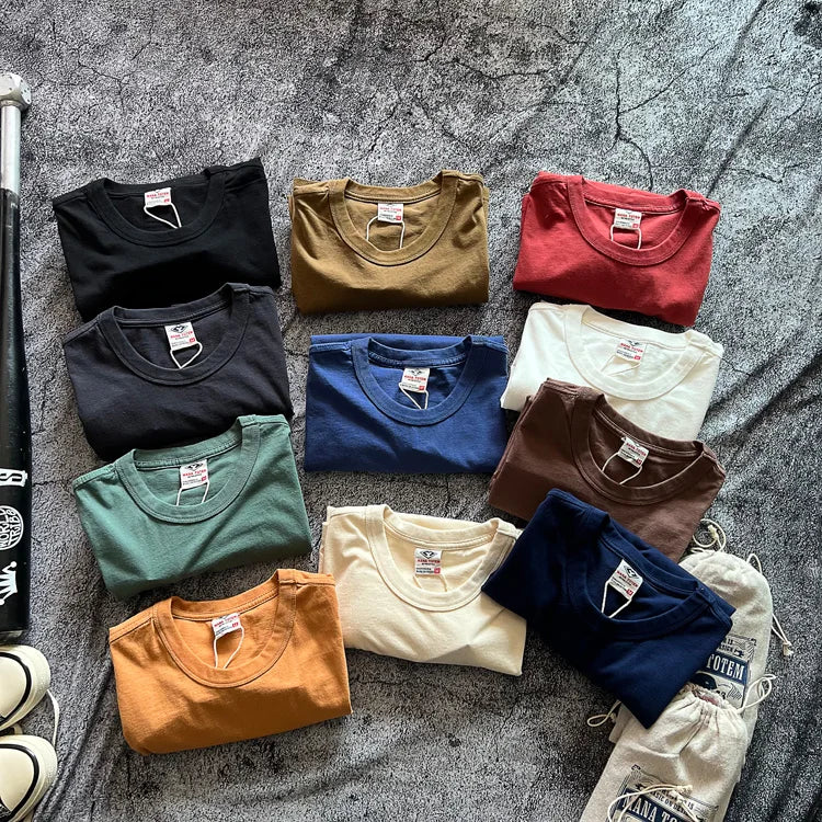 220g 100% Cotton Retro Printed T Shirts for Men 2024 Summer Casual Half Sleeve Basic T-shirt for Youth Motorcycle Male Tees Tops