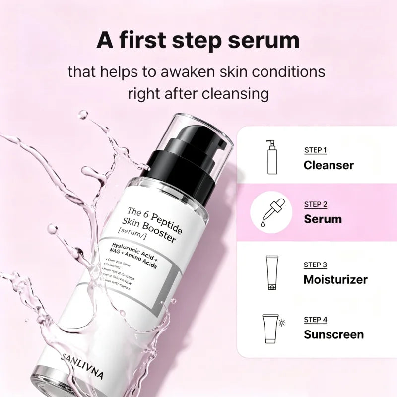 Korean Skincare 6X Peptide Booster Toner Serum, Niacinamide Skin Renewal Boosting Facial Moisturizing Essence 100ml Face Care