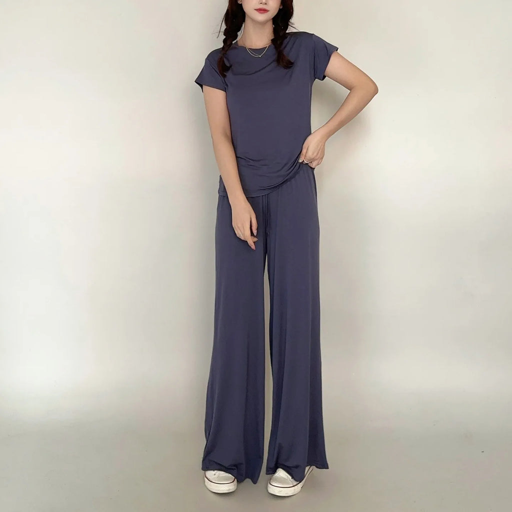 Women's Plus Size Pajama Set - Short Sleeve T-Shirt & Wide Leg Pants