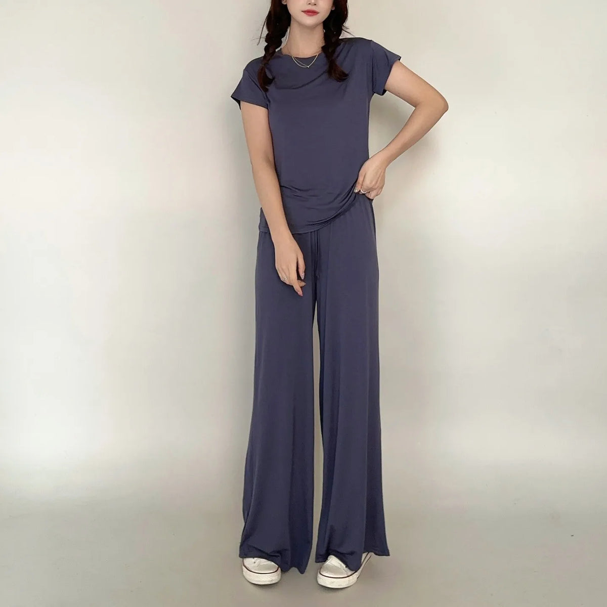Women's Plus Size Pajama Set - Short Sleeve T-Shirt & Wide Leg Pants