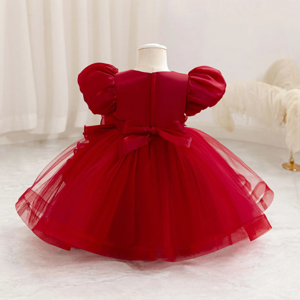 HETISO Summer 3D Bow Baby Girl's Birthday Dress Mesh Kids Ball Gown for Performance Holiday Party 1-4 Years