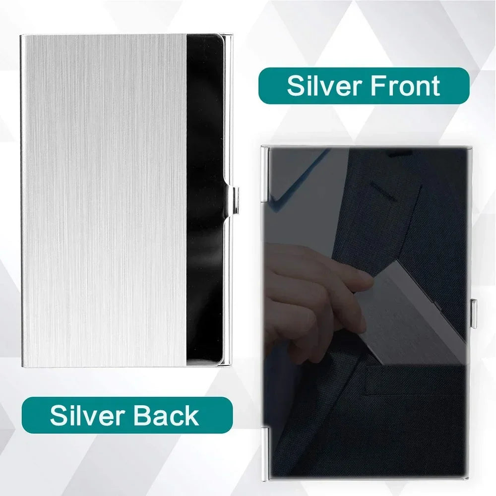Premium Ultra thin Stainless Steel Business Card Holder - Silver Metal Pocket Case for Men and Women Simple Design Wallet
