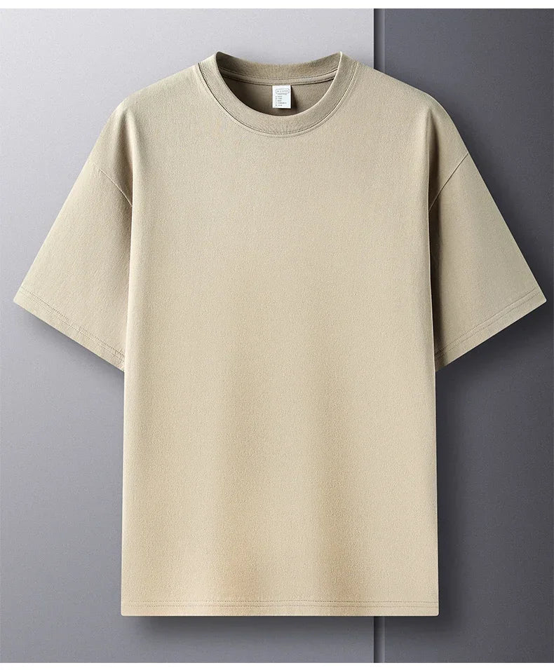 100% Pure Cotton Summer High-end Brand Men's Short Sleeve Round Neck Fashionable Style Half Sleeved Top Breathable T-shirt