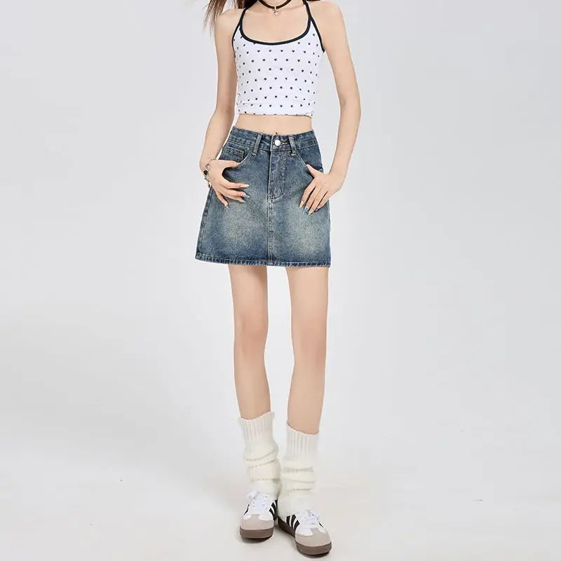 Harajuku Denim Plaid Skirt Women Sexy Multiple Pockets Mini Skirts Vintage Y2K New Fashion 2025 Lady Casual Versatile Streetwear