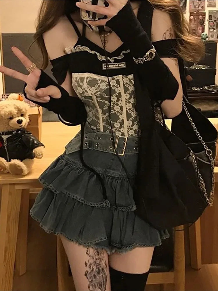 Streetwear Jean Skirt Women 2025 Faldas Mujer De Moda High Waist Vintage Saia Sweet Ruffles A-line Jupe Casual Y2k Mini Skirts