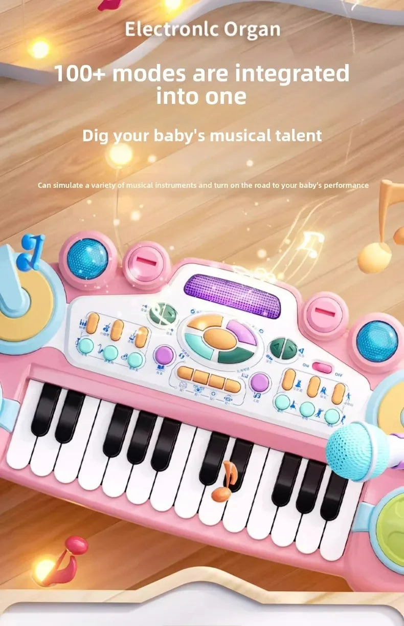24 Key Kids Piano Keyboard with Microphone Electronic Musical Instrument Interactive Learning Toy Educational Gift for Girls Boy