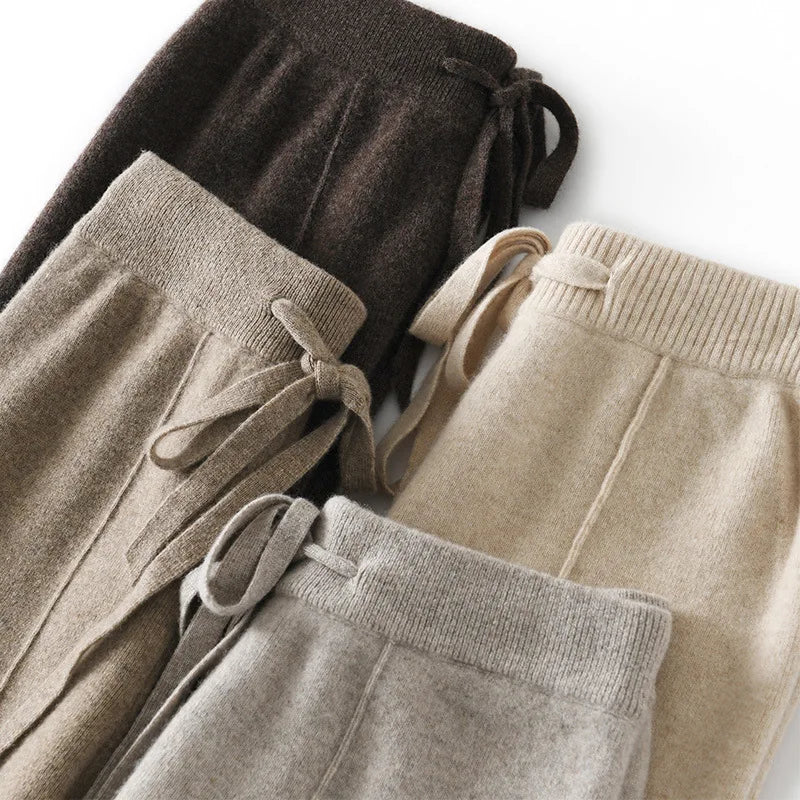 Women's Solid Color Wool Knitted Wide Leg Pants Autumn Winter Basic Soft Warm Cashmere Knit Trousers Casual Simple Style Korean