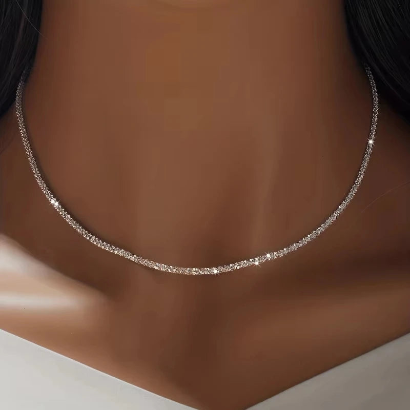 Popular Sparkling Necklace for Women Clavicle Chain Choker Silver Color Fashion Jewelry Accessories Wedding Party Birthday Gift