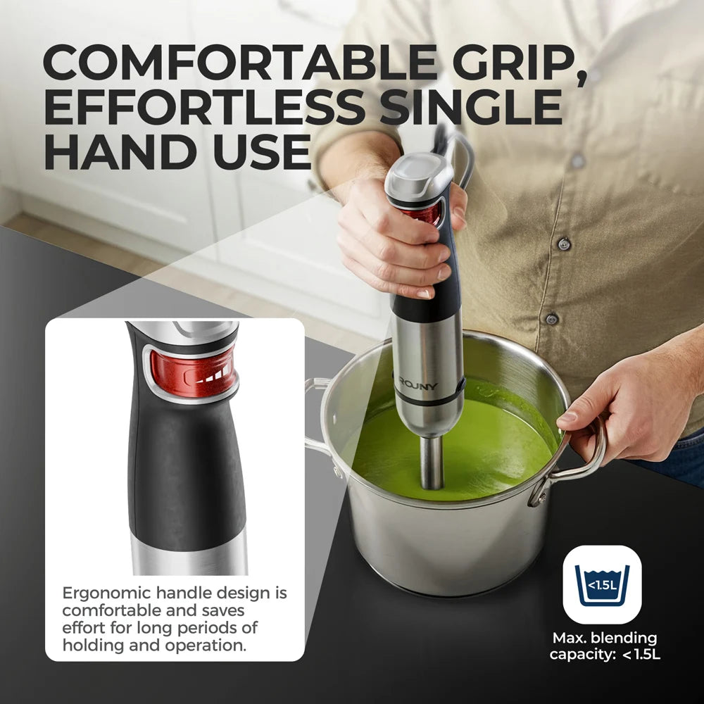 Electric Hand Held Stick Blender 6-in-1 Multi-Purpose Immersion Hand Blender,Stainless Steel Blades,Home & Kitchen, 1500W MAX