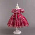 HETISO Princess Dress for Girls Beaded Bow Floral Lace Tulle Tutu Skirt Wedding Birthday Party Prom Gown Ages 2-10