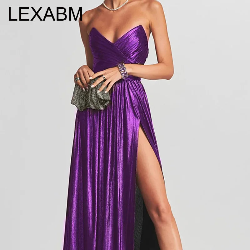 Sexy Sleeveless Backless Long Dresses For Woman Evening Party Solid High Fork Maxi Dress Vestidos Growns Nightclub