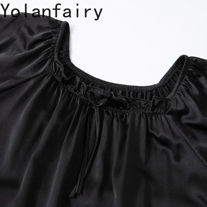 YOLANFAIRY 93% Real Mulberry Silk Pajamas for Woman 2026 Spring Summer High-end Sets Woman 2 Piece Short Sleeve Pijamas De Mujer