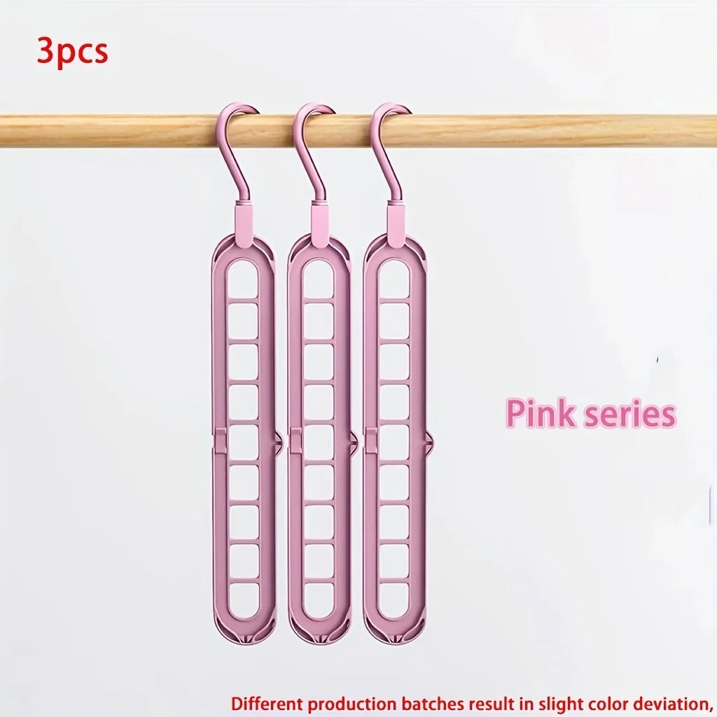 9-Hole Foldable Clothes Hangers - Plastic Space Saving Organizer 3pcs