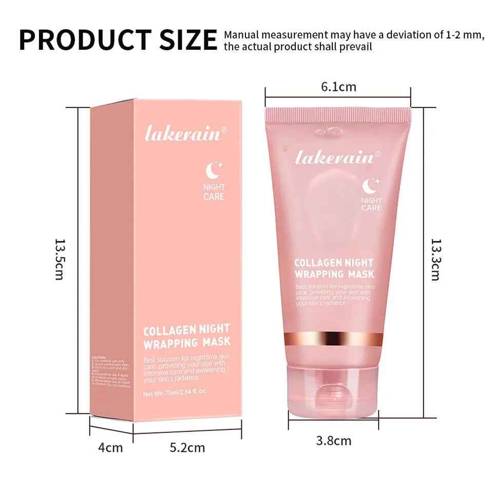 Collagen Overnight Wrapping Peel Off Facial Mask, Korean Collagen Night Wrapping Mask Deeply Hydrates Night Care Mask Cream 75ml